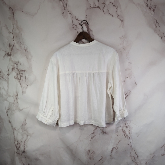 Everlane Shirt Womens White Button Up Linen Pocket Popover Billow Blouse - Picture 7 of 13